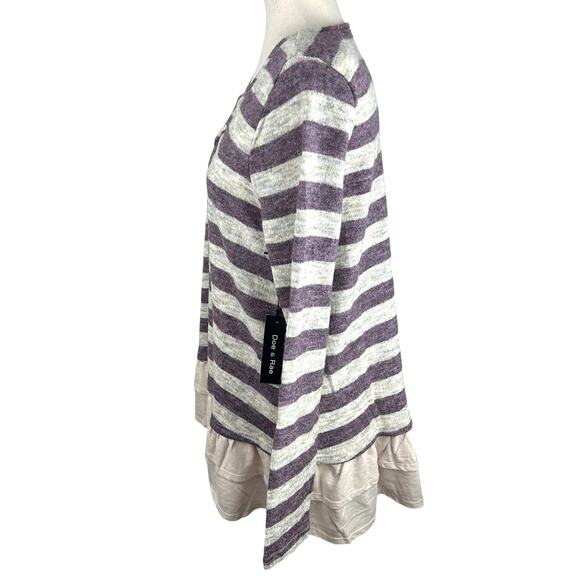 NEW Doe & Rae Lavender and Cream Striped Sweater Ruffle Hem Lace Neck Size M - Picture 4 of 6